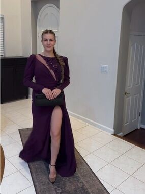 Elegant Purple Evening Gown with Beaded Bodice
